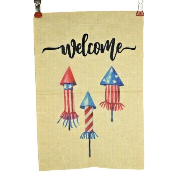 Welcome Fireworks 12 x 18 inches Double Sided Nylon Burlap Garden Flag - Picture 2 of 2